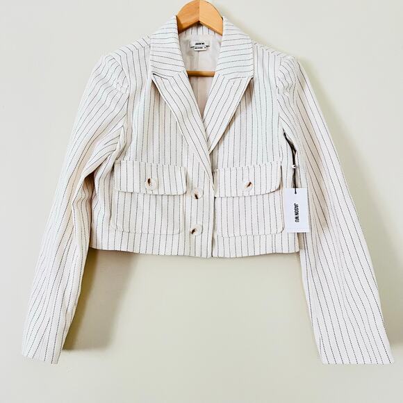 NWT $325 Jason Wu Cropped Pinstripe Women's Blazer Jacket Designer Cream White M - Picture 6 of 8